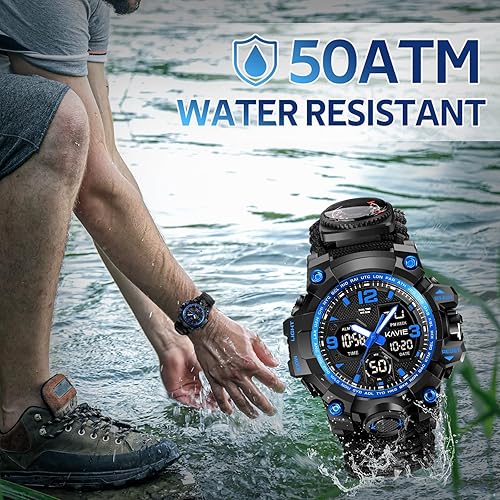 Miniatura 5 de Reloj digital militar de supervivencia 23 en 1, pulsera táctica multifuncional y ajustable para hombre, relojes deportivos impermeables con brújula