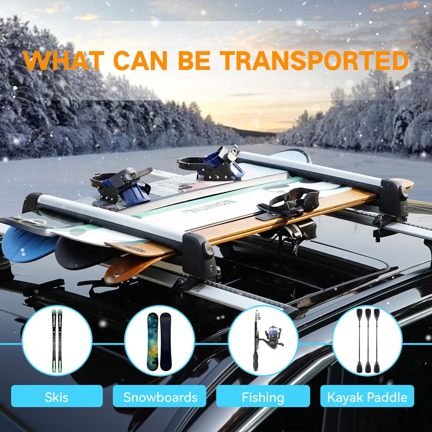 Ski& Snowboard Roof Racks, Ski Roof Racks with Anti-Theft Lock Racks Carrier for Snowboards Universal Ski Top Holder Fits for Square/Aero/Oval Cross Bars, Silver, Large