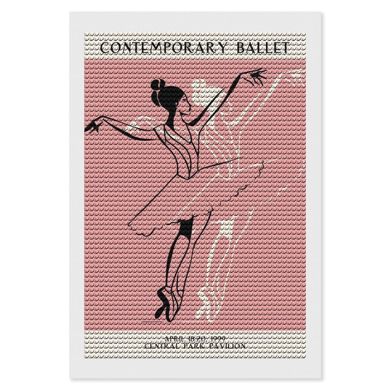Junmoney Retro Ballet Diamond Painting Set 8"x12", Sparkling Round Gems, Decorate Your Room, Fun Craft Experience, Modern Decor