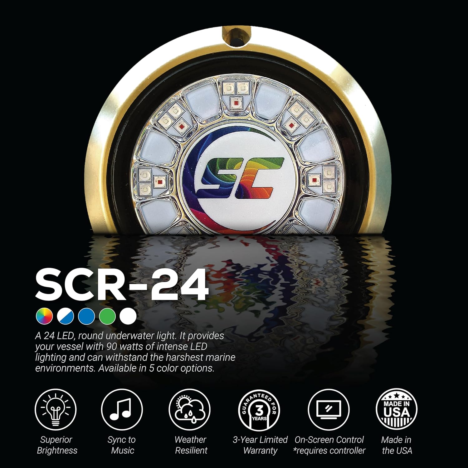 shadow-caster SCR-24 LED Underwater Boat Light - Great White - Bronze Housing - 90W Surface Mount - Tempered Glass Lens - IP68 Fully Submersible Waterproof