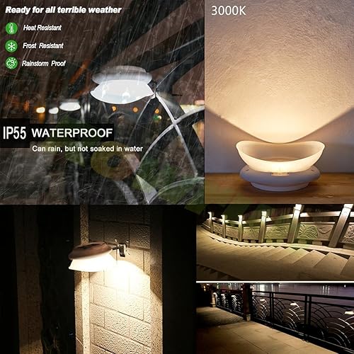 Miniatura 5 de Luces solares de canalón para exteriores, color blanco cálido, 3000 K, impermeable, luz LED inteligente para cerca, del atardecer al amanecer, 0.5