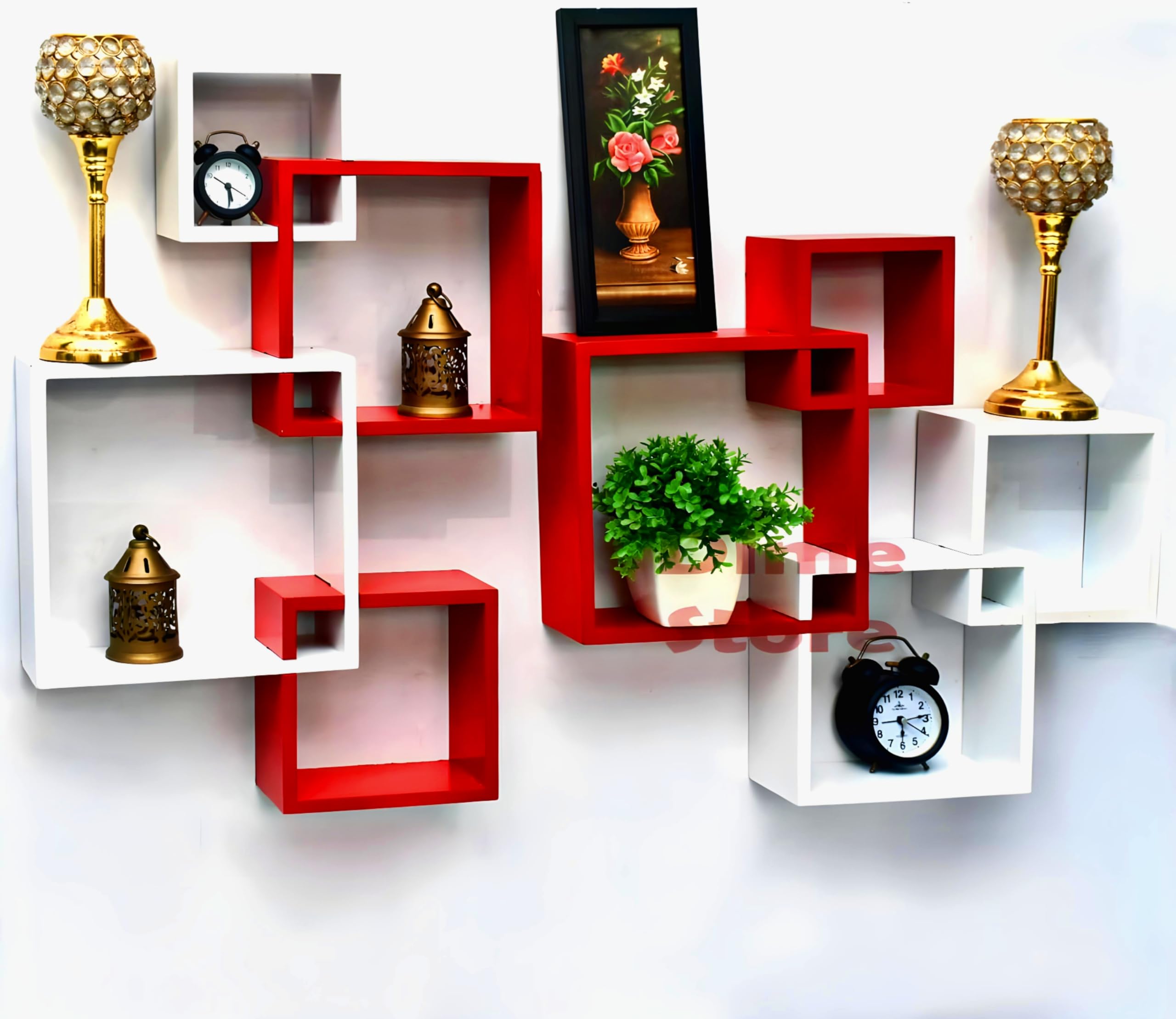 Dime Store Wooden Intersecting Wall Shelves Set of 8 (Standard, Red and White) (B0BCMZ7DNG) Amazon Price History, Amazon Price Tracker