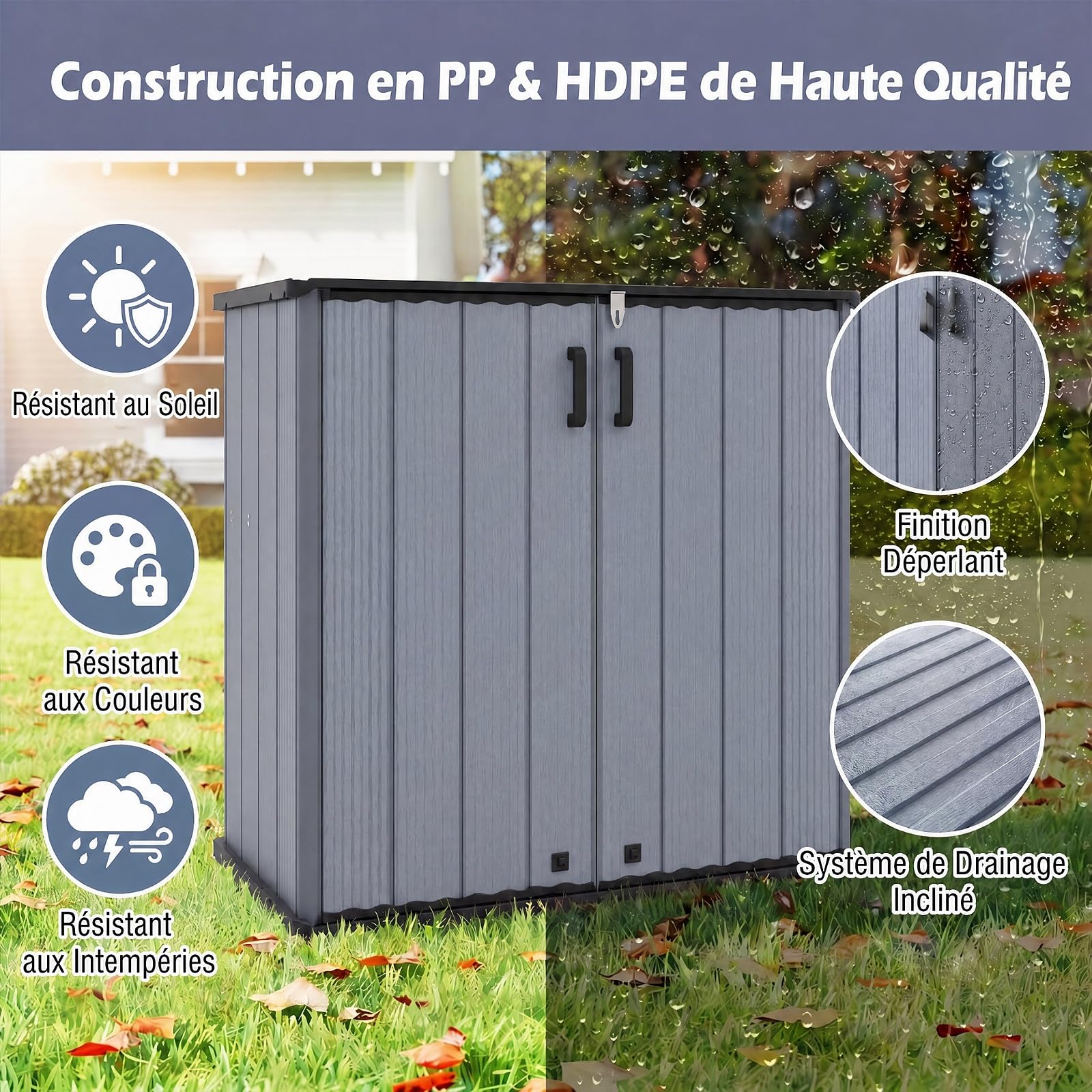 RELAX4LIFE Coffre de Jardin en Résine 660 L Étanche 120x65x117cm (Gris)