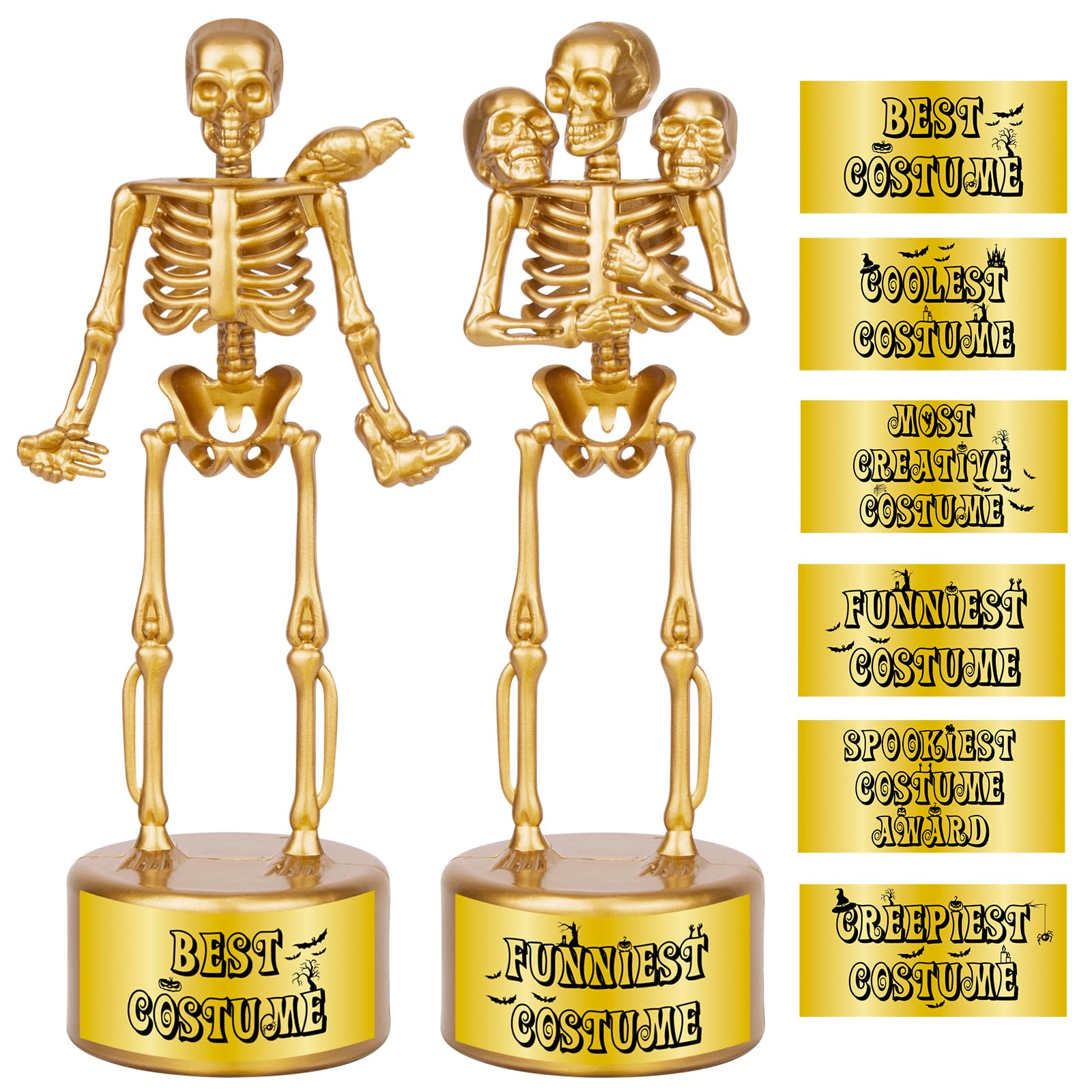 Halloween Trophy 2 Pack Best Costume Skeleton Trophies for Kids Adults, Halloween Skeleton Funny Trophy Plastic Tropies for Contest Awards, Halloween Party Prizes for Adults Party Supplies