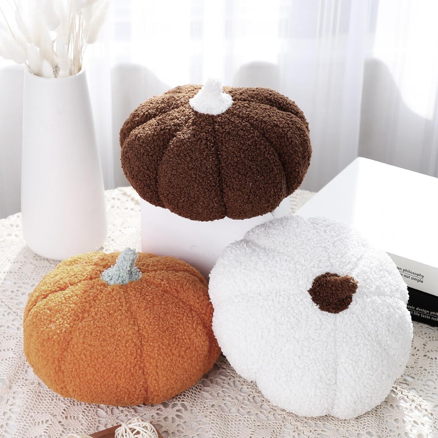 TOYANDONA 3pcs Pumpkin Throw Pillows Creative Cotton Stuffed Cushions for Halloween Decor Couch Back Support for Bedroom and Car