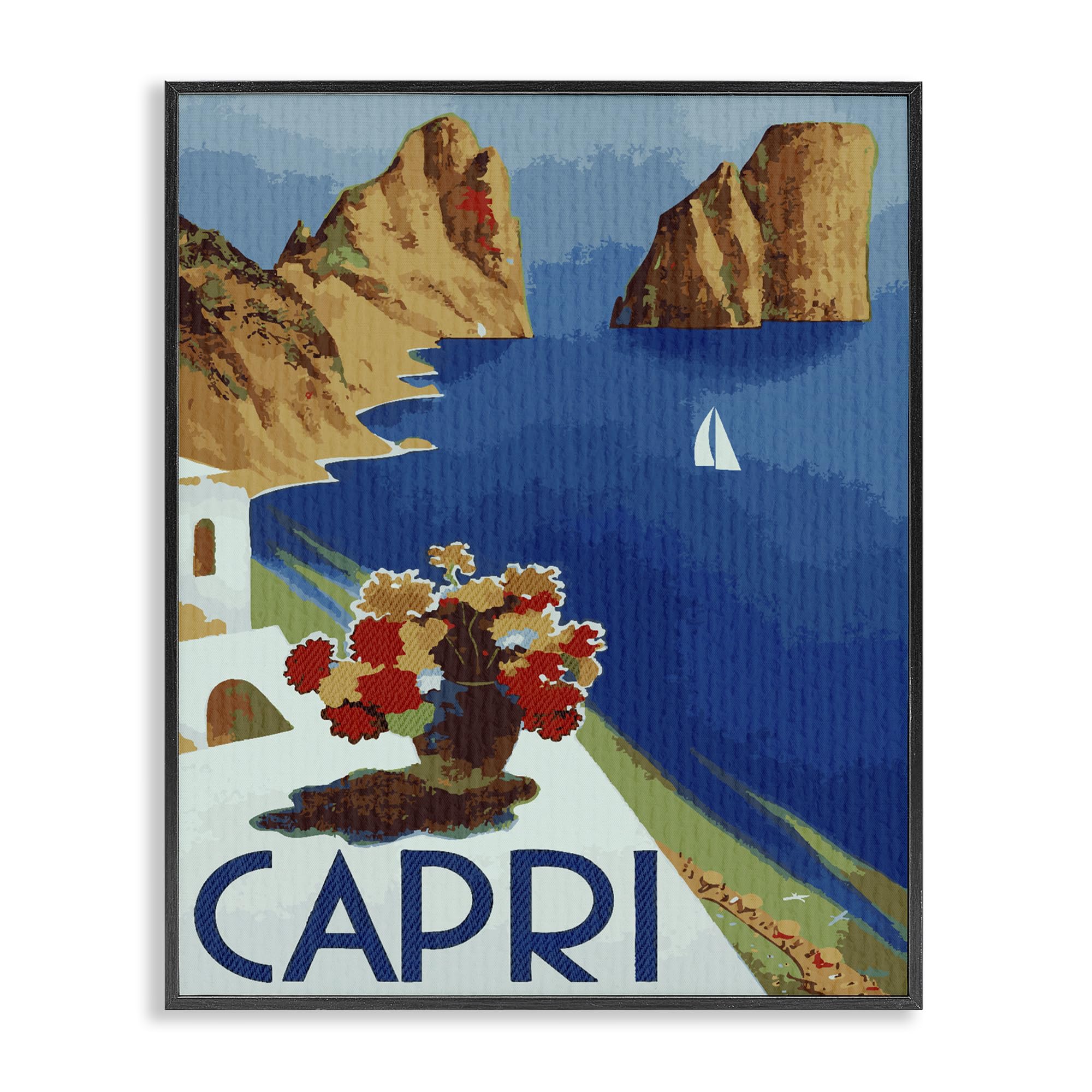 Stupell Industries Capri Island Ocean Voyage 'Capri Island Cliffs', Framed Giclee Art, Black, 11 X 14 Inches, Easy To Hang And Sturdy, Made In Usa, By Lil' Rue
