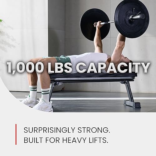 Miniatura 7 de Finer Form - Banco plano plegable de calidad de gimnasio para entrenamiento con pesas multiusos y ejercicios abdominales, tabla de entrenamiento en