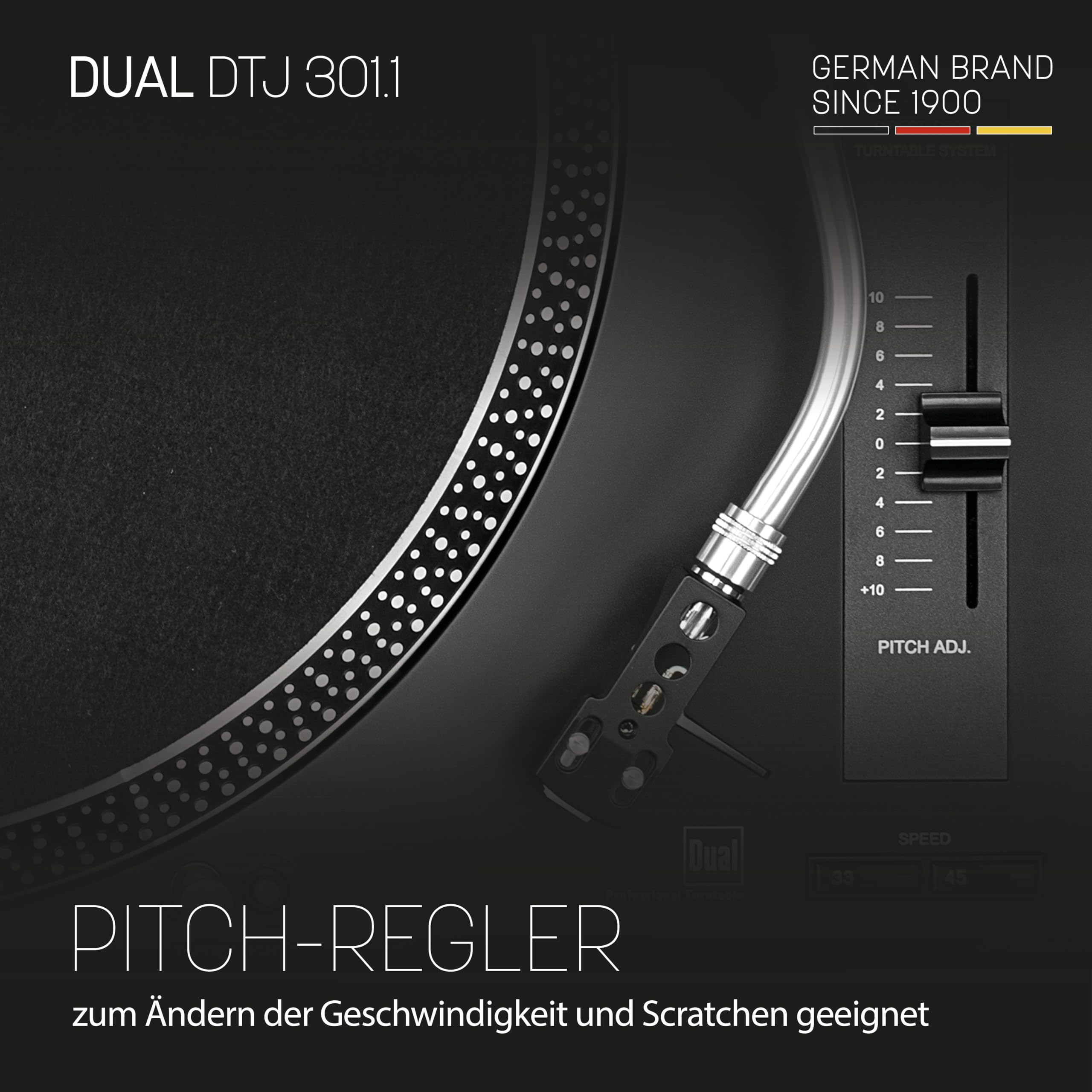 Dual DTJ Tourne-Disque DJ USB, système de tête magnétique, Aiguille Pitch (33/45 Tours/Min, éclairage, USB) Entraînement Direct avec Fonction DJ (Noir) Noir