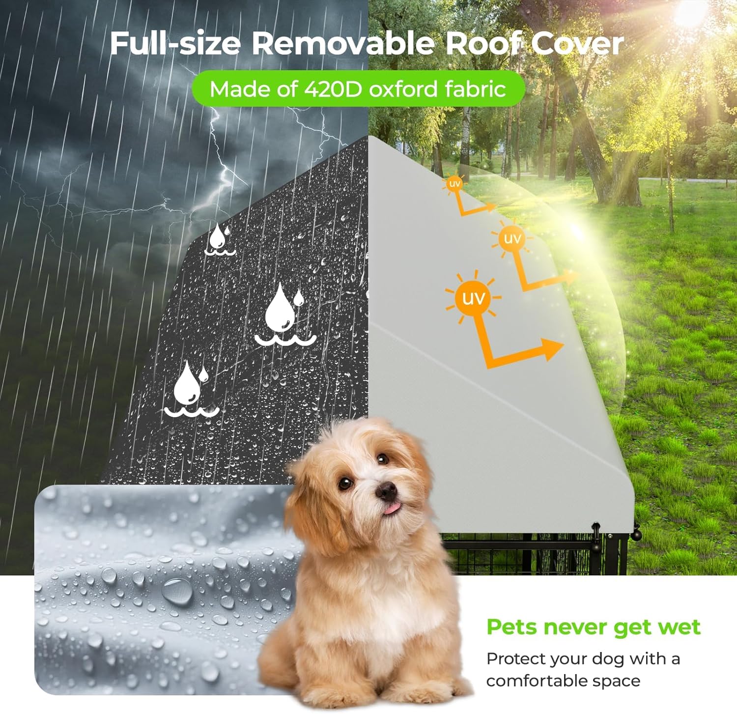 10 by 10 ft Outdoor Dog Kennel, Heavy Duty Dog Pens Outside with Waterproof Roof, Metal Dog Run Fence with Galvanized Welded Wire Steel for Puppy Playpen