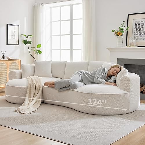 Miniatura 4 de Sofás deshuesados de gran tamaño de 124 pulgadas para sala de estar, sofá curvo seccional con 7 almohadas, sofá deshuesado en forma de L con asiento