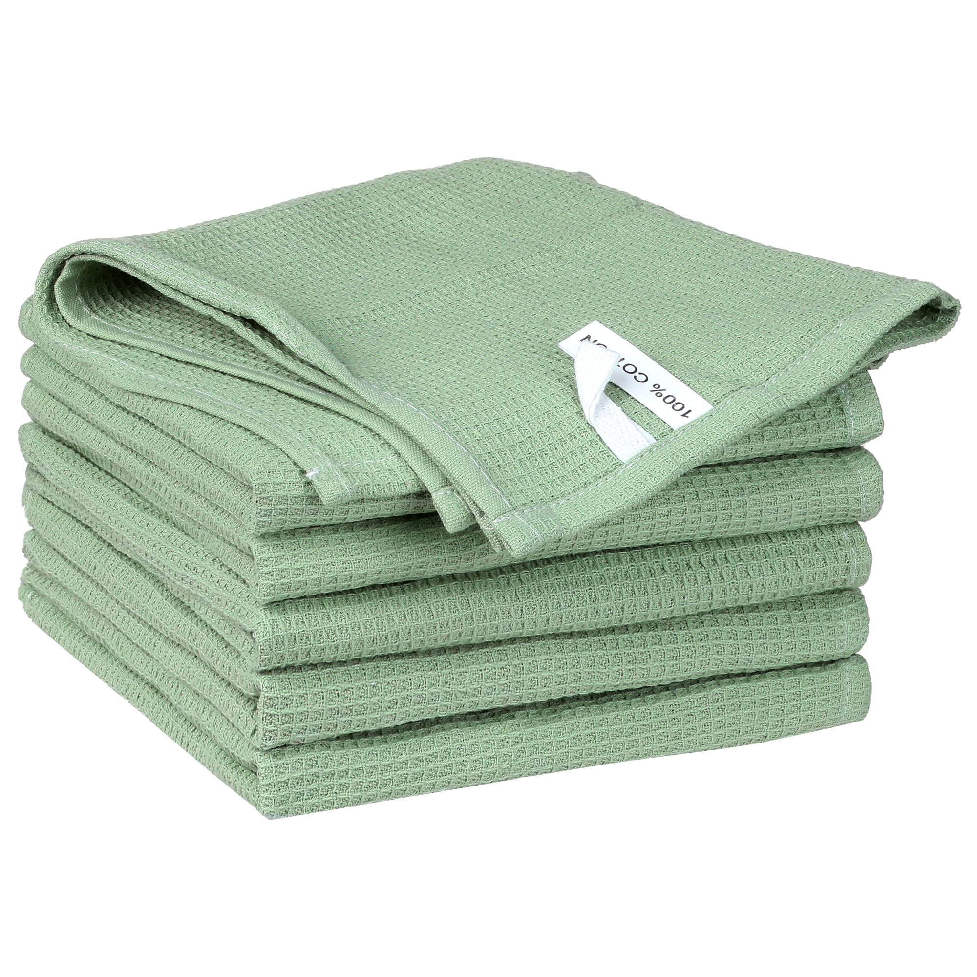 Uxcell Reuseable Cleaning Cloths, 6 Pack Cotton Waffle Weave Kitchen Towels Reusable and Washable Dish Rags for Drying Absorbent Lint Free Rags for House Cleaning Light Green 35cm x 35cm