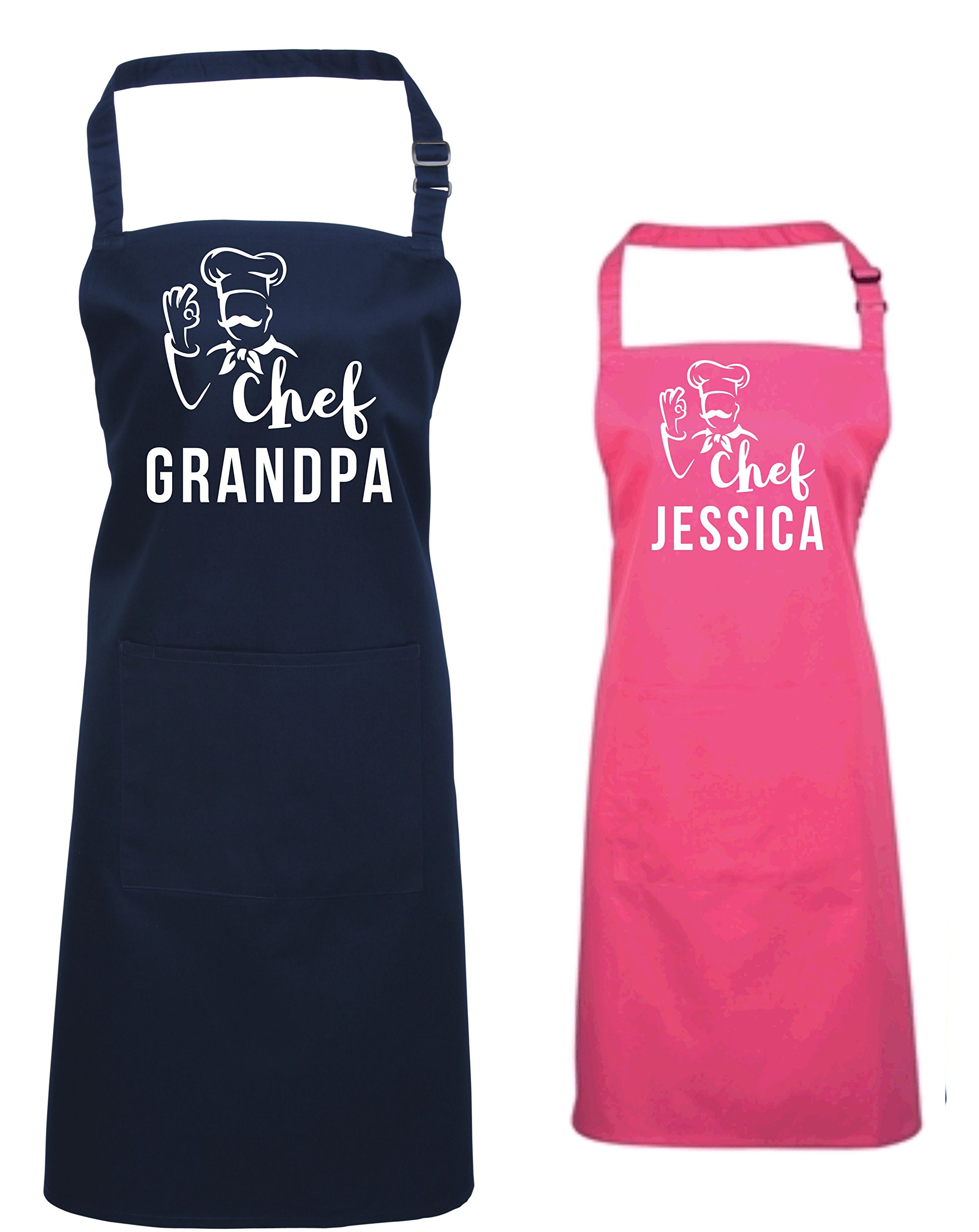 Edward Sinclair Big Chef Little Chef Apron Set - Navy Adult | Fuchsia Child 7/10 with White Prints