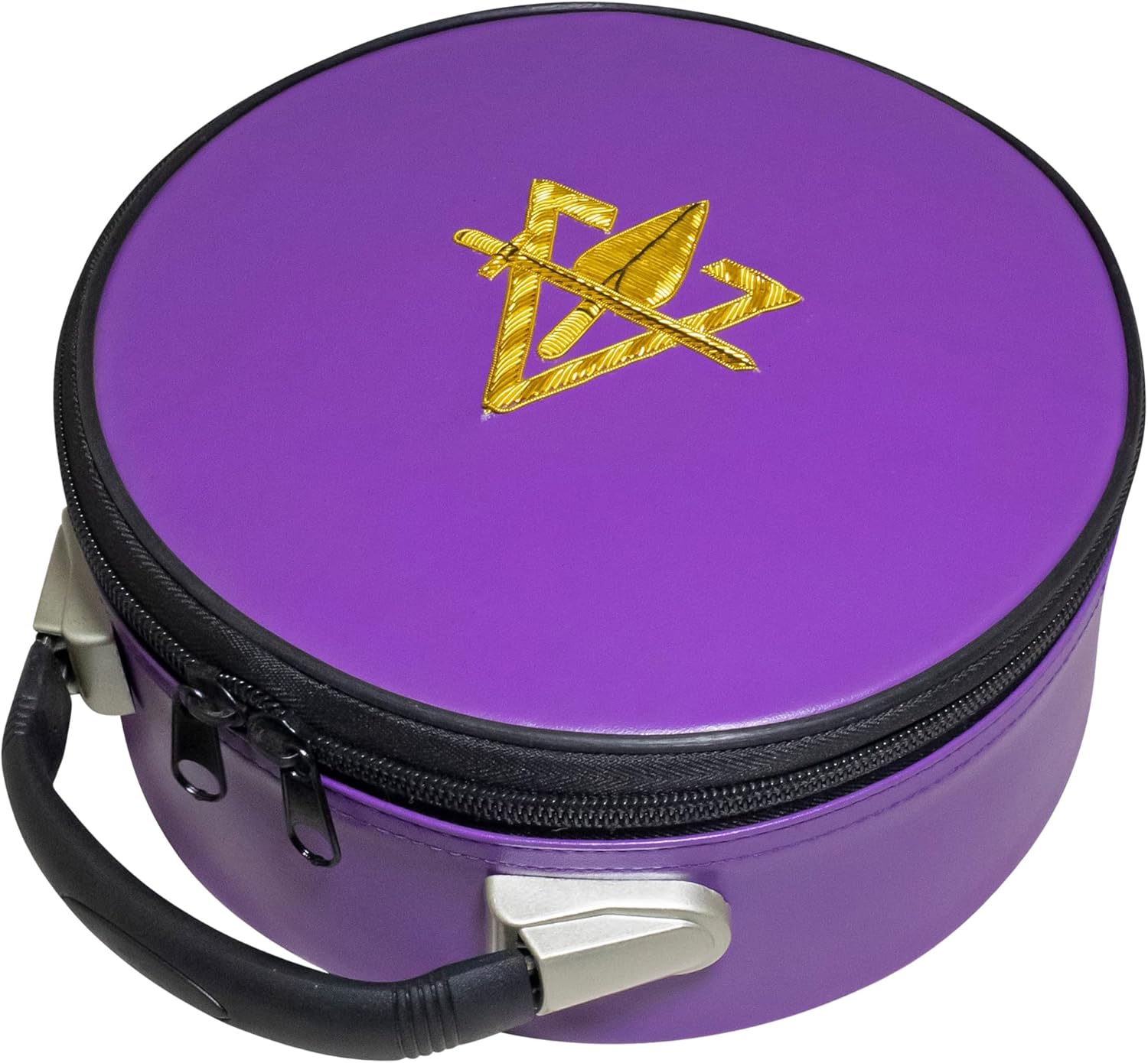 Cryptic Masonic Royal and Select Master Crown Cap Case Purple, Hand Embroidered Emblem | Freemason Carrying Hat Box