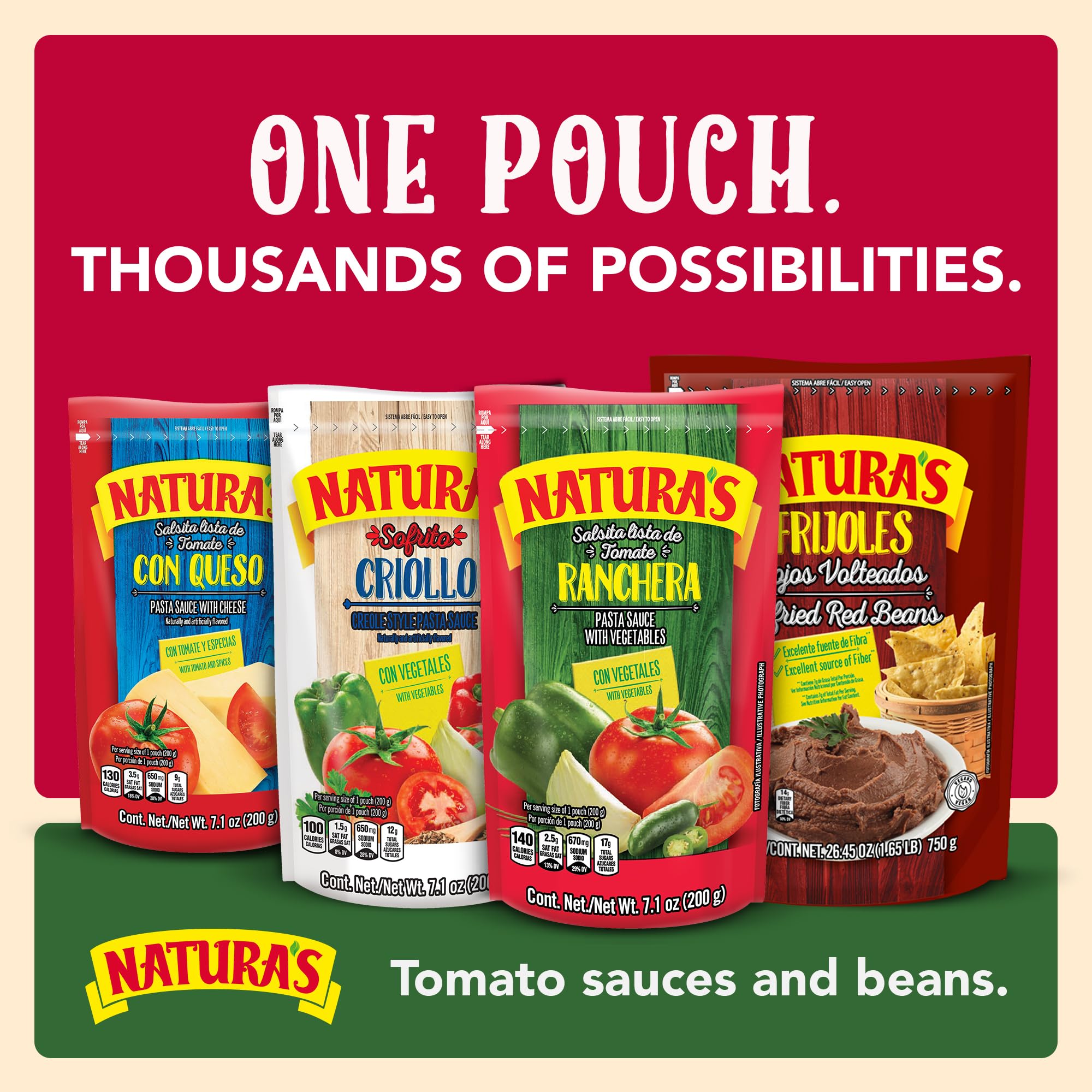 NATURA'S Refried Red Beans, Ready-to-Eat Vegetarian Refried Beans, Frijoles Rojos 26.45 oz Pouch (Pack of 12)