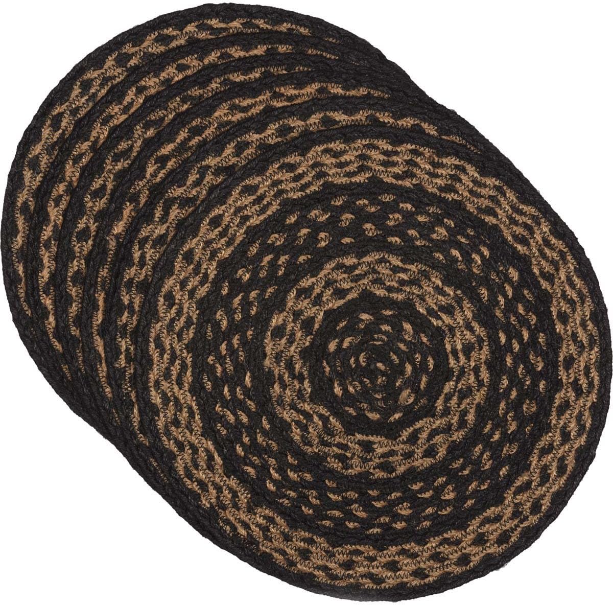 VHC Brands Classic Country Primitive Tabletop & Kitchen-Farmhouse Jute Black Round Tablemat Set of 6