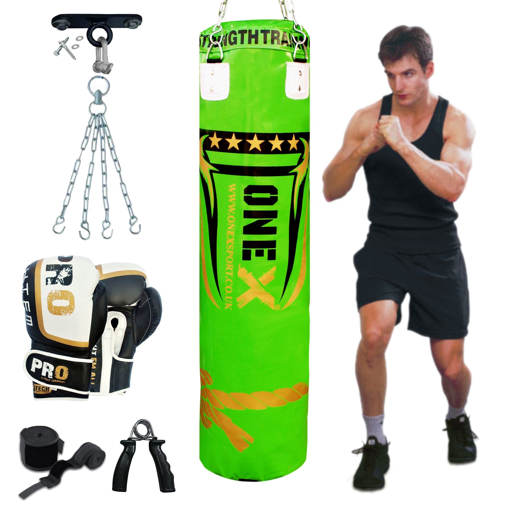 Punch Bag Boxing Training, filled 4ft Heavy Duty set, Wall Bracket Punching  Gloves, Kickboxing MMA Grappling Muay Thai Karate BJJ, Adult Home Gym