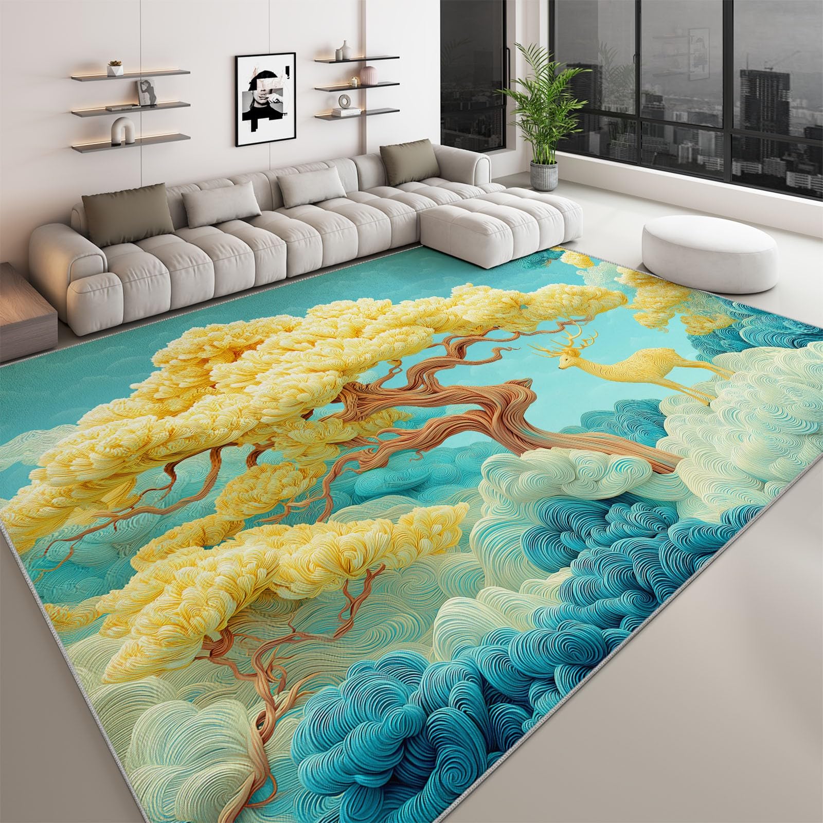 Tapis de salon paysage chinois 180x240cm lavable et antidérapant pour chambre