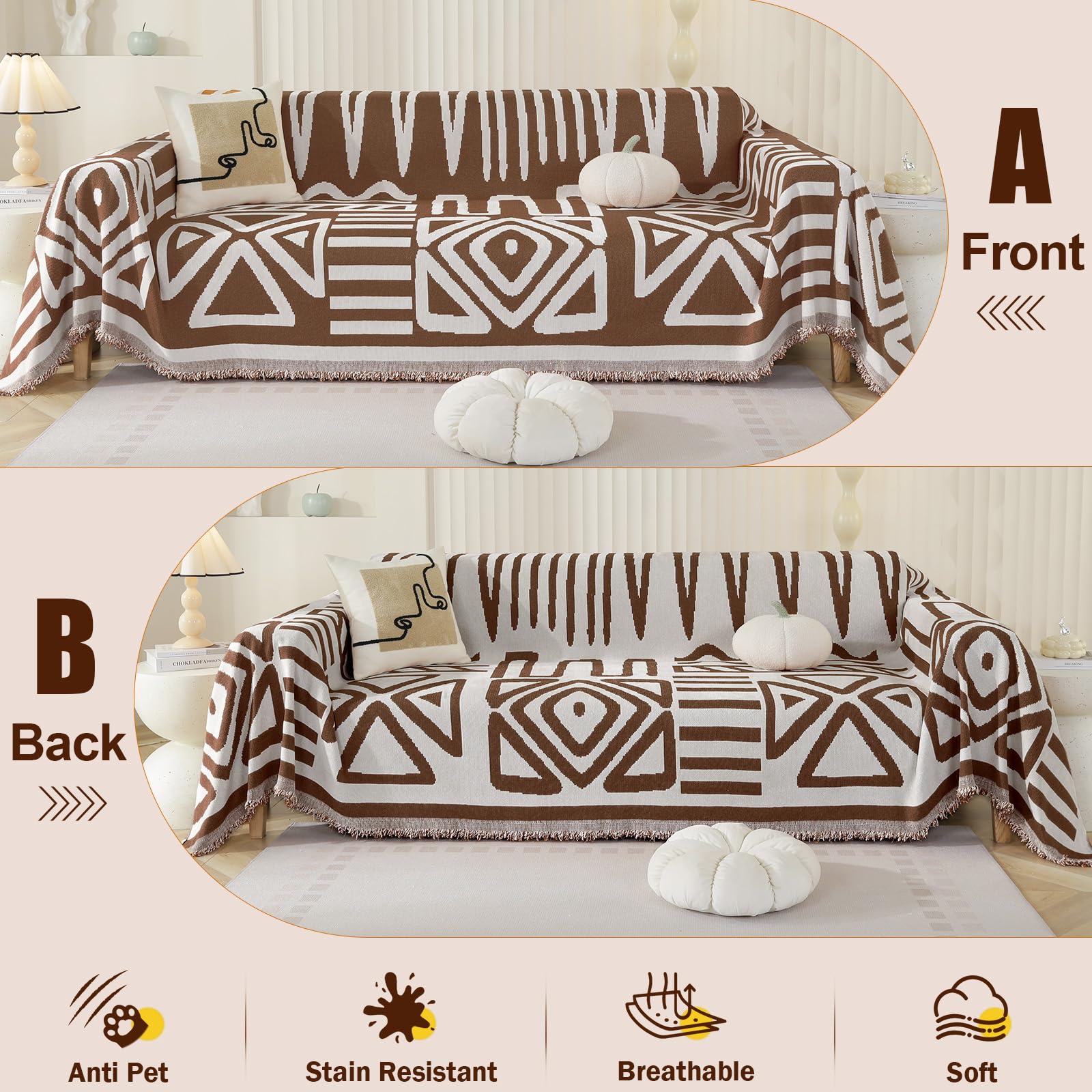 Royhom Boho Sofa Cover 3 Seater, Corner Sofa Covers L Shape, Washable Couch Cover with Tassel - Image 2