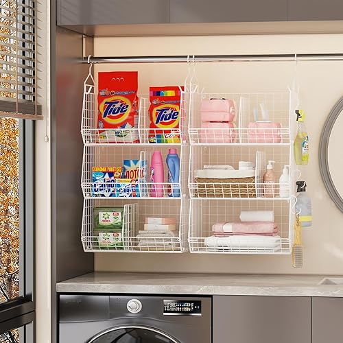 Miniatura 9 de Estantes colgantes de armario extra grandes de 5 niveles con divisor, 2 pares de ganchos, 16.5 pulgadas de largo x 11.8 pulgadas de ancho x 51.4