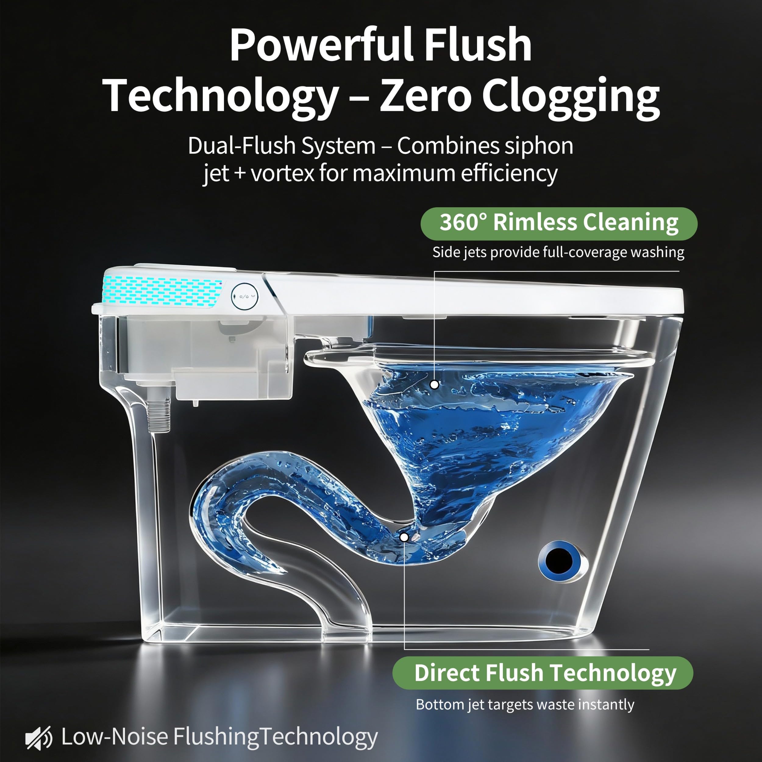 Tankless Smart Toilet with Integrated Bidet One Piece Elongated Intelligent Toilet with Heated Seat Child Mode Foot Kick — view 5