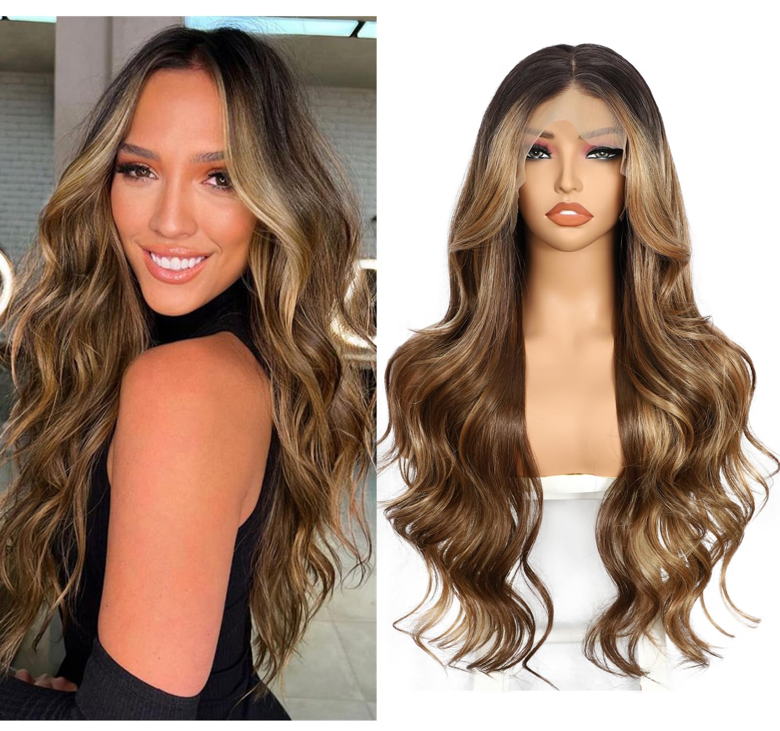 Sapphirewigs 13x4 Lace Front Perücke Synthetische Honey Braun Perücken 26 inch