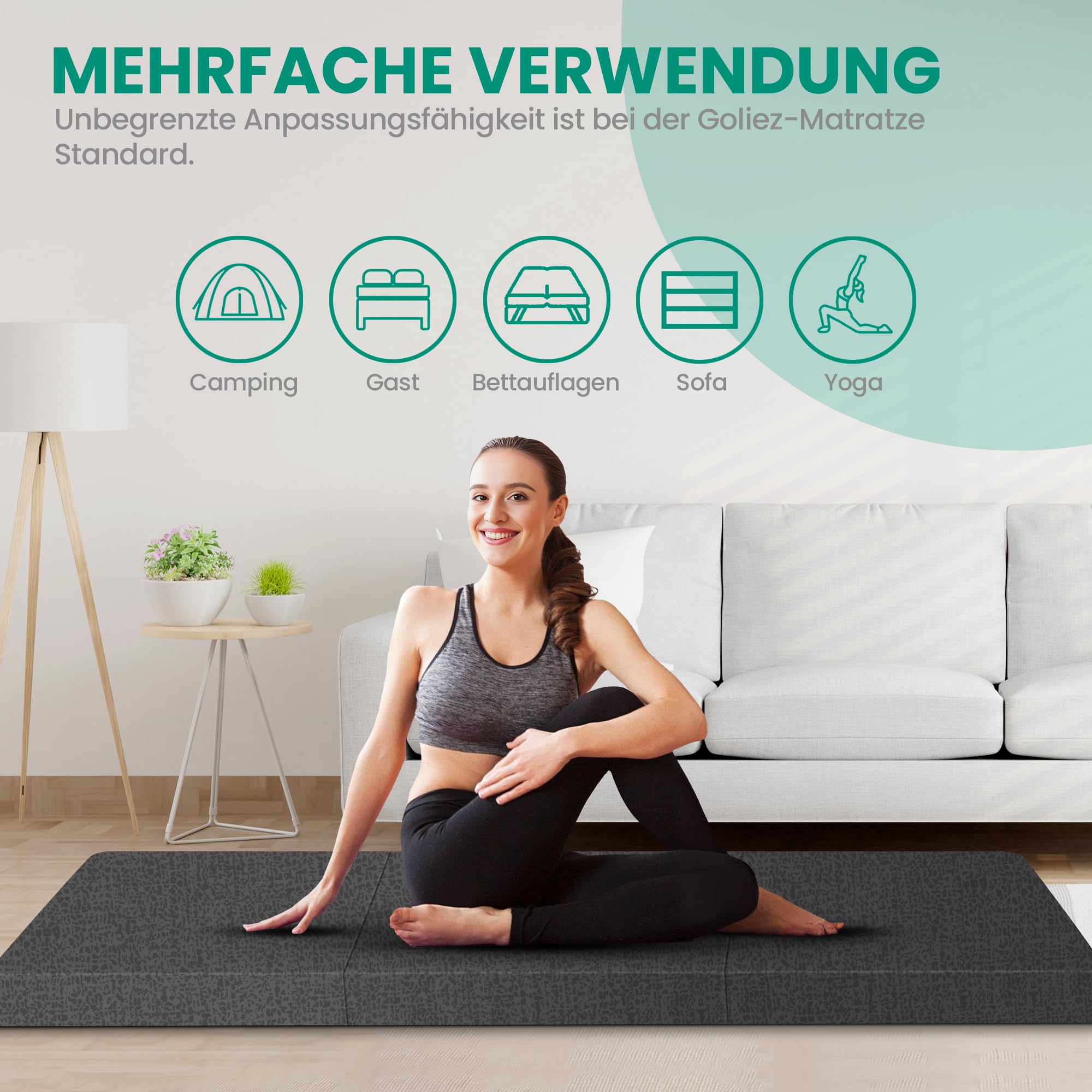 Klappmatratze 3-teilige Faltmatratze Gästematratze, Schaumstoff Matratze, Klappbar, Faltbare Kamping Bett, Waschbar Bezug