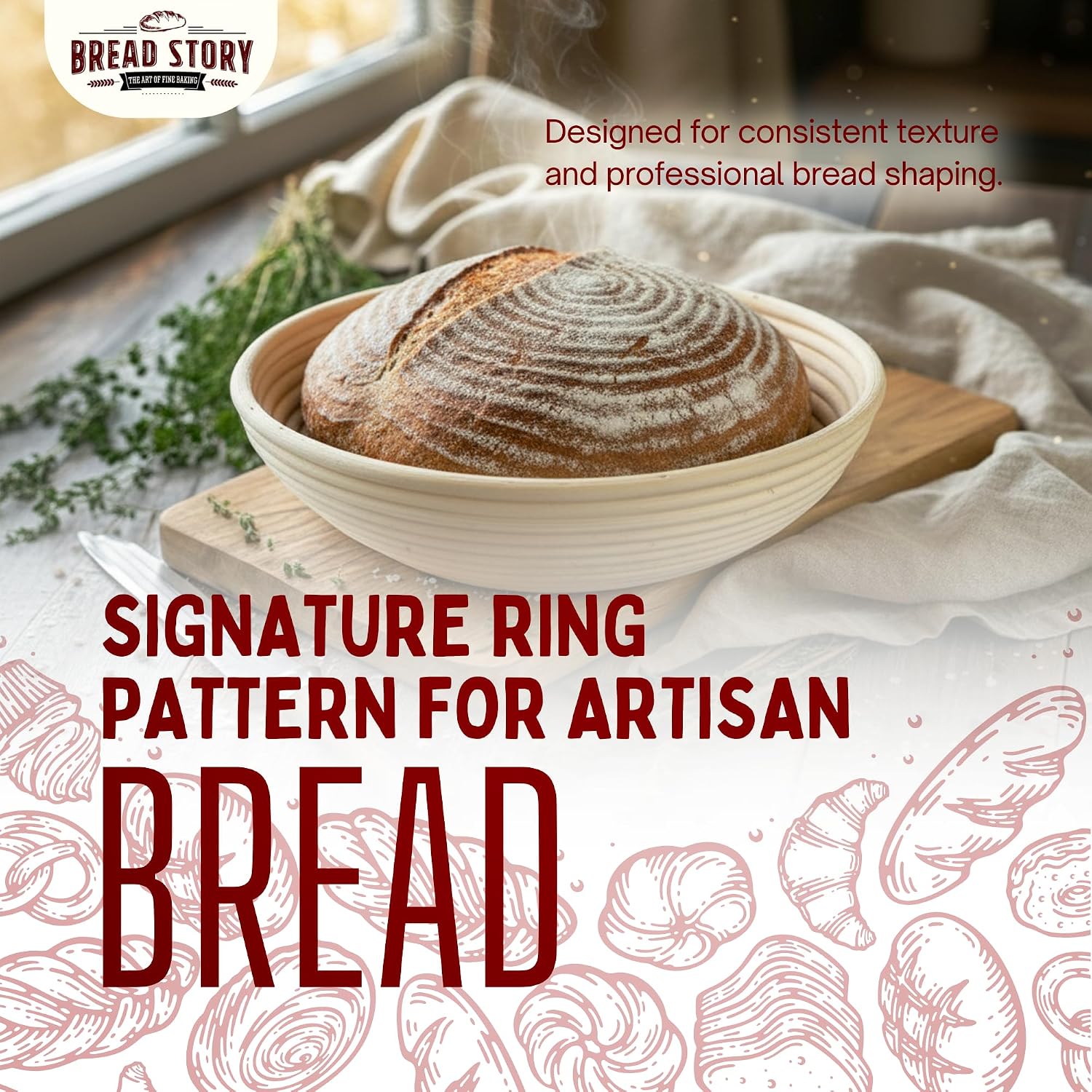 Bread Story Round Banneton Bread Proofing Basket Set – Handmade Rattan Brotform Dough Bowl with Cloth Liner, Sourdough Tools & Baking Supplies for Home Bakers – Baking Kit, 10 Inch