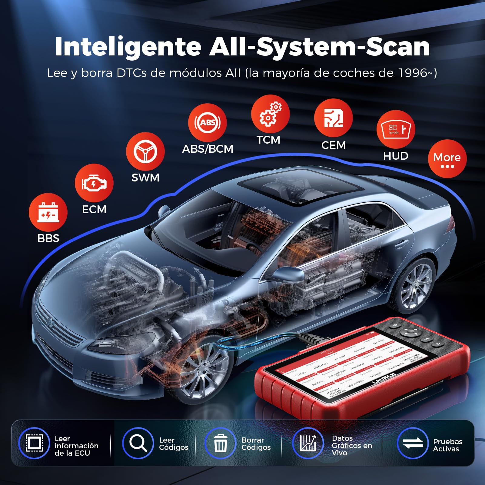 LAUNCH X431 CRP919X Lite Maleta de Diagnóstico Auto, Herramienta de Diagnóstico Bidireccional con Scanner y 32+ Servicios Calientes, Sistema Completo de Diagnóstico OBD2 en Francés, Reinicialización