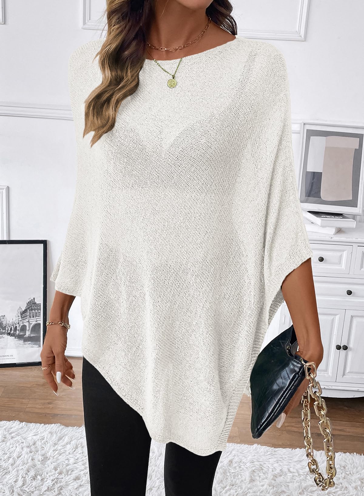 SHEWIN Womens Sheer Knit Poncho Crochet Summer Tops See Through Mesh Spring Sweaters Beach Cover Ups for Women 2026 — view 4