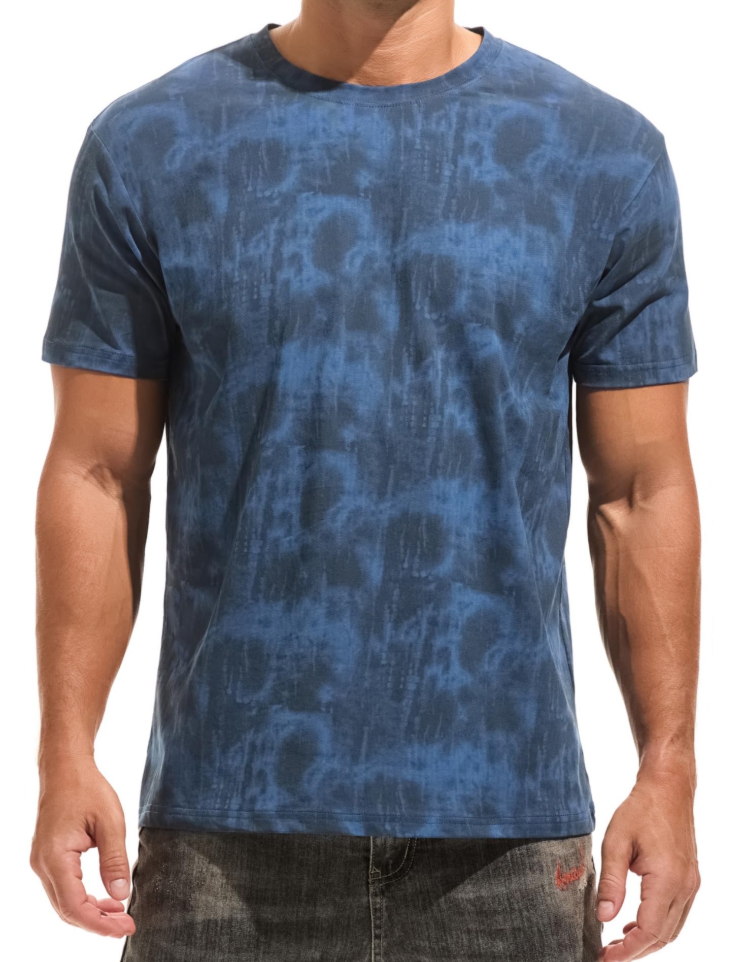 YINGDA Herren T-Shirt gedruckt gefärbt Gitter Graffiti Shirt