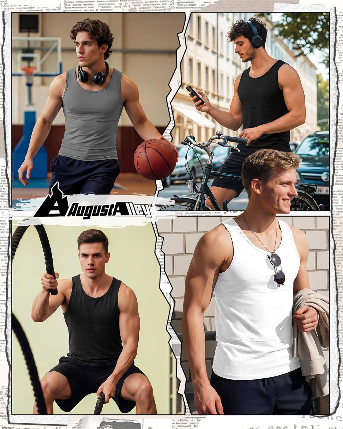 August Alley 3 Pack Men's Compression Tank Top Sleeveless Quick Dry Workout Shirt Athletic Base Layer for Gym Running Sports