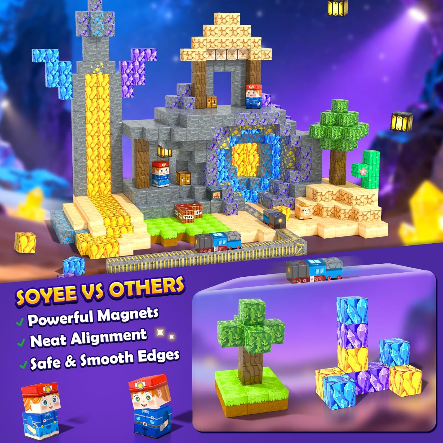 100PCS Magnetic Blocks: Build Mine Magnet World Set Magntic Toys for 4-8 STEM Building Cubes Magnetic Tiles Sensory Educational Toys for 3+ Years Old Boys Girls Birthday Christmas Gifts
