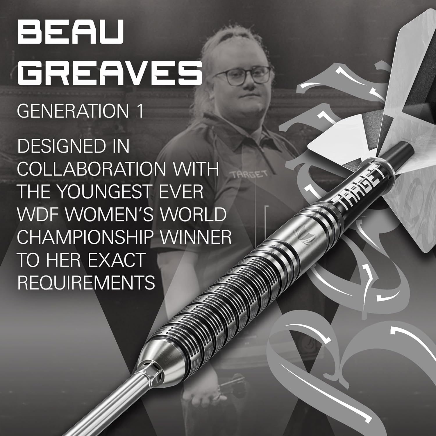 Target Darts Beau Greaves Steel Tip Dart Set, 23G/25G | 90% Tungsten Darts, Pro Grip Dart Shafts & Pro UItra No.2 Flights, Swiss Points Silver & SP Tool Included | Player Edition Professional Dart Set