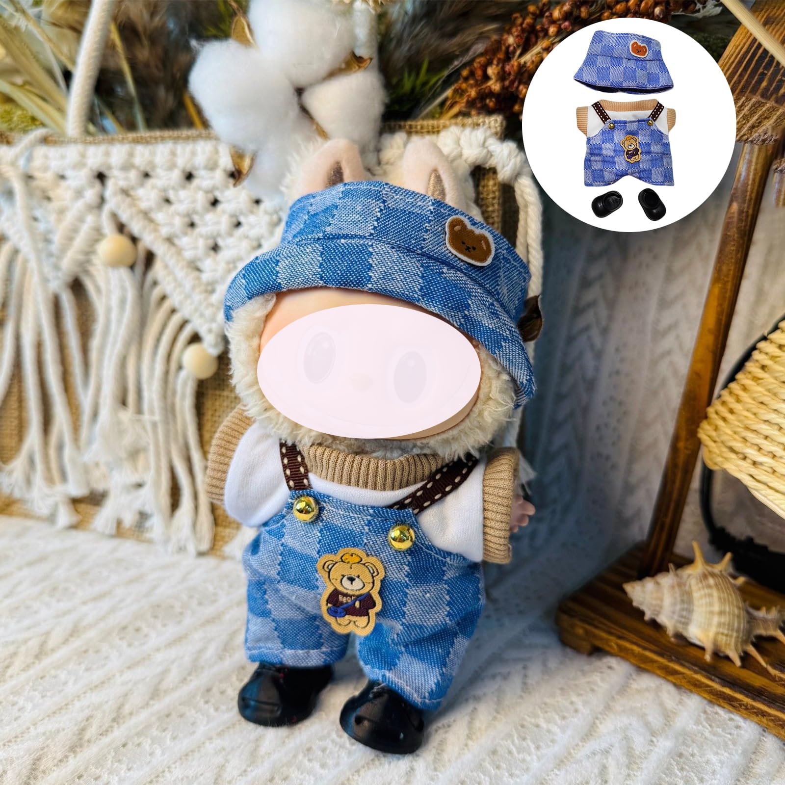 MVOHSMVO Clothes Set For 17cm Dolls – Dark Blue Hoodie, Jeans, White Shoes, Compatible With LABUBU & Similar