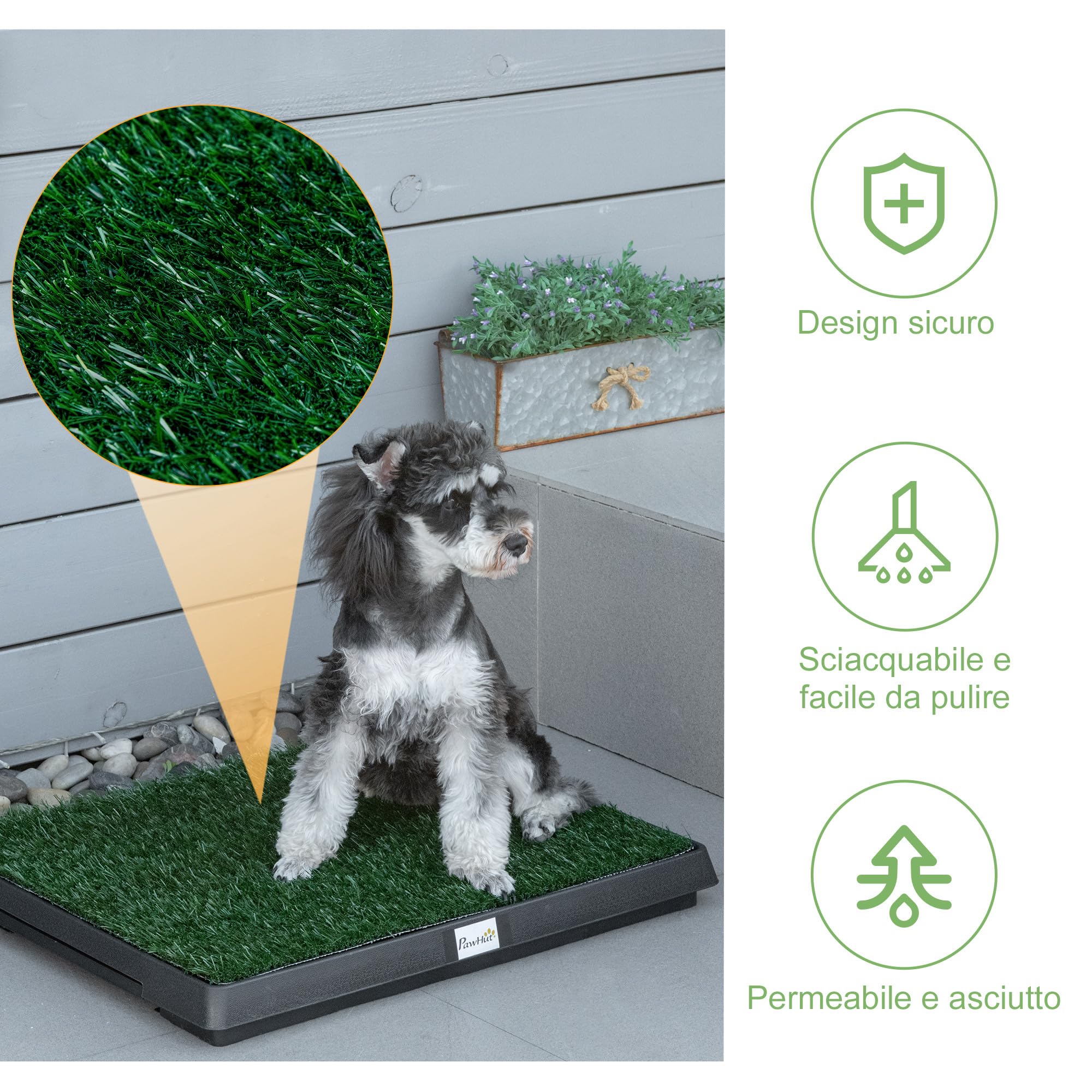 PawHut Toilette per Cani Lavabile con Prato Sintetico per Interno ed Esterno, Lettiera per Cani e Cuccioli, WC per Gatti e Animali Domestici con Vassoio Inferiore e Erba, 51x63 cm