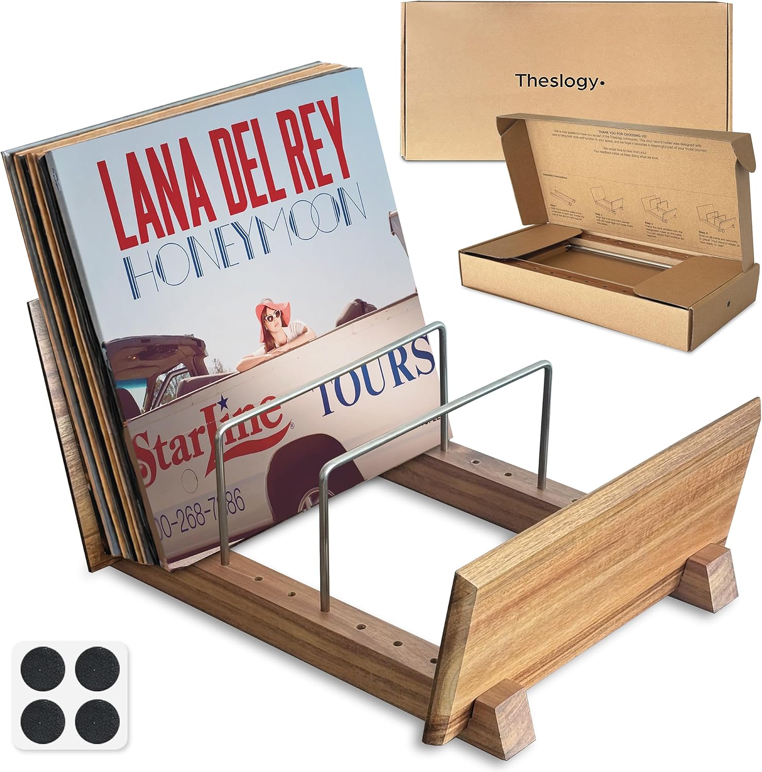 Vinyl Record Storage Holder - Solid Acacia Wood & Metal, Sturdy Record Storage for 50-70 Albums, Elegant Vinyl Holder