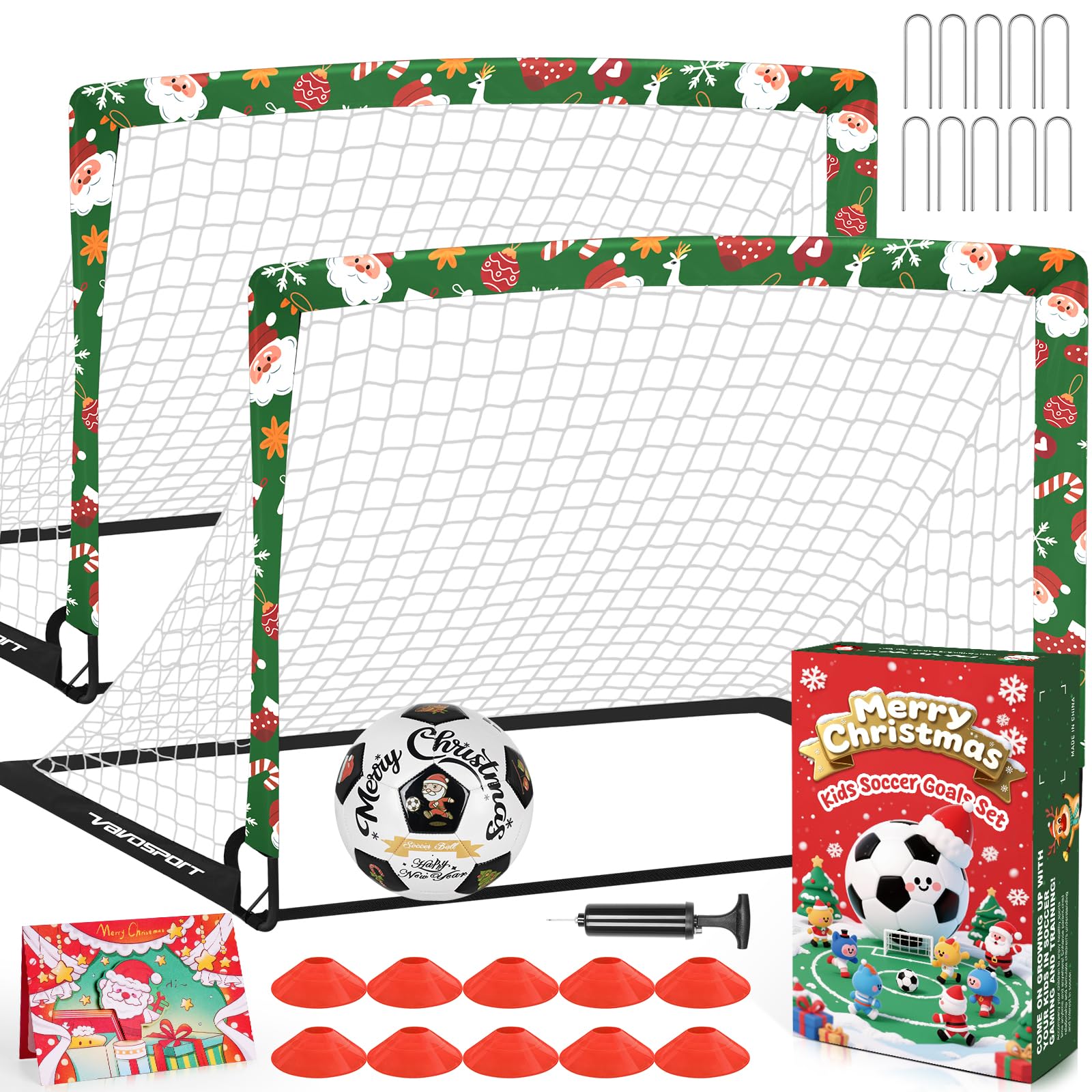 VAVOSPORT Kids Soccer Goals for Backyard Set of 2,Soccer Training Equipment