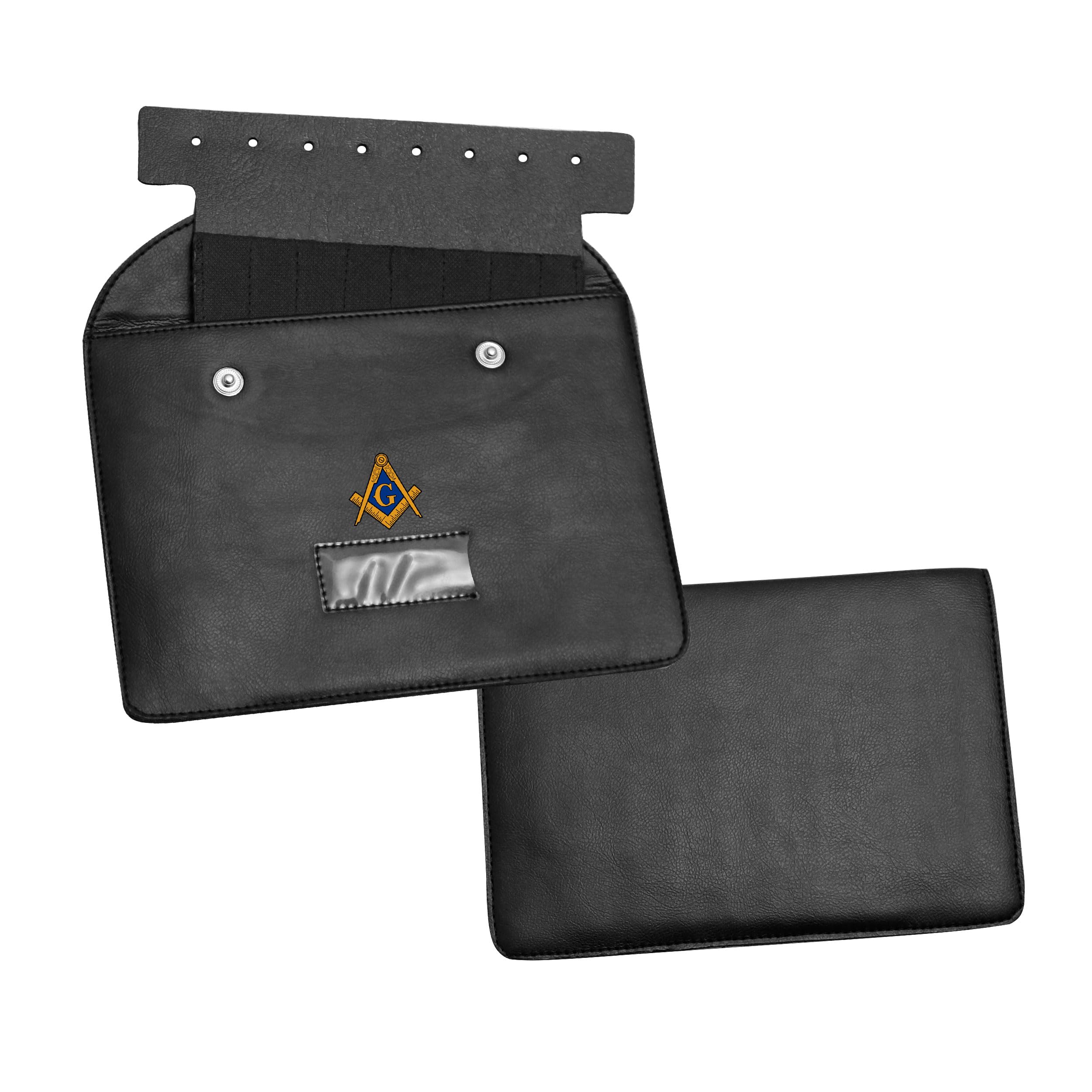 Masonic Regalia Pocket Jewel Holder Case Leather Carry Wallet with Soft Lining for Freemason Lodge Jewels, Pins & Badges - Square Compass G Gold & Blue - Printed