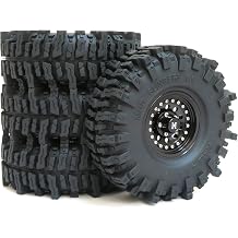 HOBBYSOUL RC 1.9 Mud Slingers Tires Soft Sticky Tyres 120mm / 4.72inch & Heavy Metal 1.9 Beadlock Wheels Rims Black for Traxxas TRX-4 Axial SCX10 and Other 1/10 Crawler Trail, 4-Pack