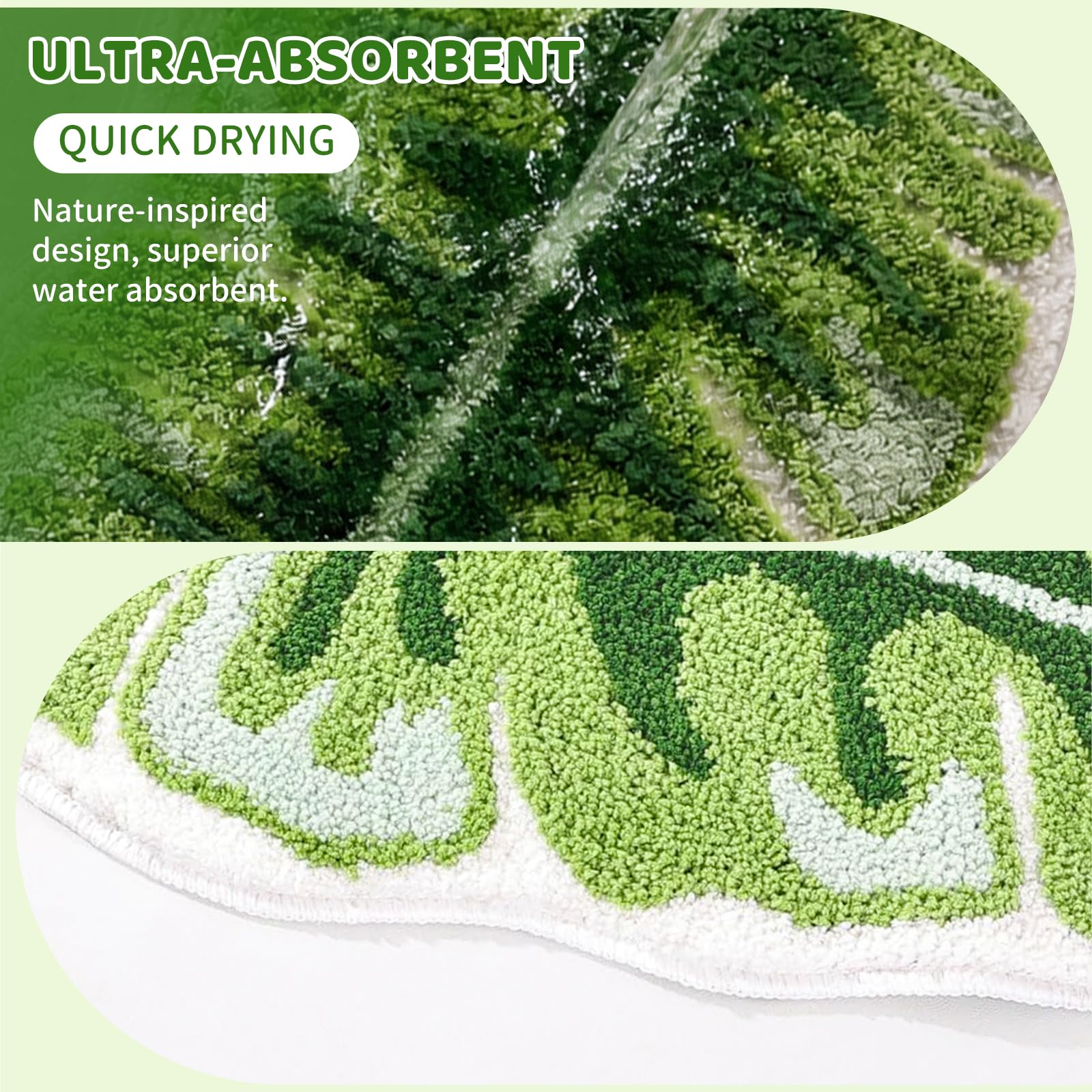 Tappeto da Bagno Passatoia a Forma di Foglia di Banano Verde, Grande Tappeto da Bagno a Forma di Foglia di Palma, Morbido in Microfibra Soffice Antiscivolo Lavabile Assorbente 114x50cm