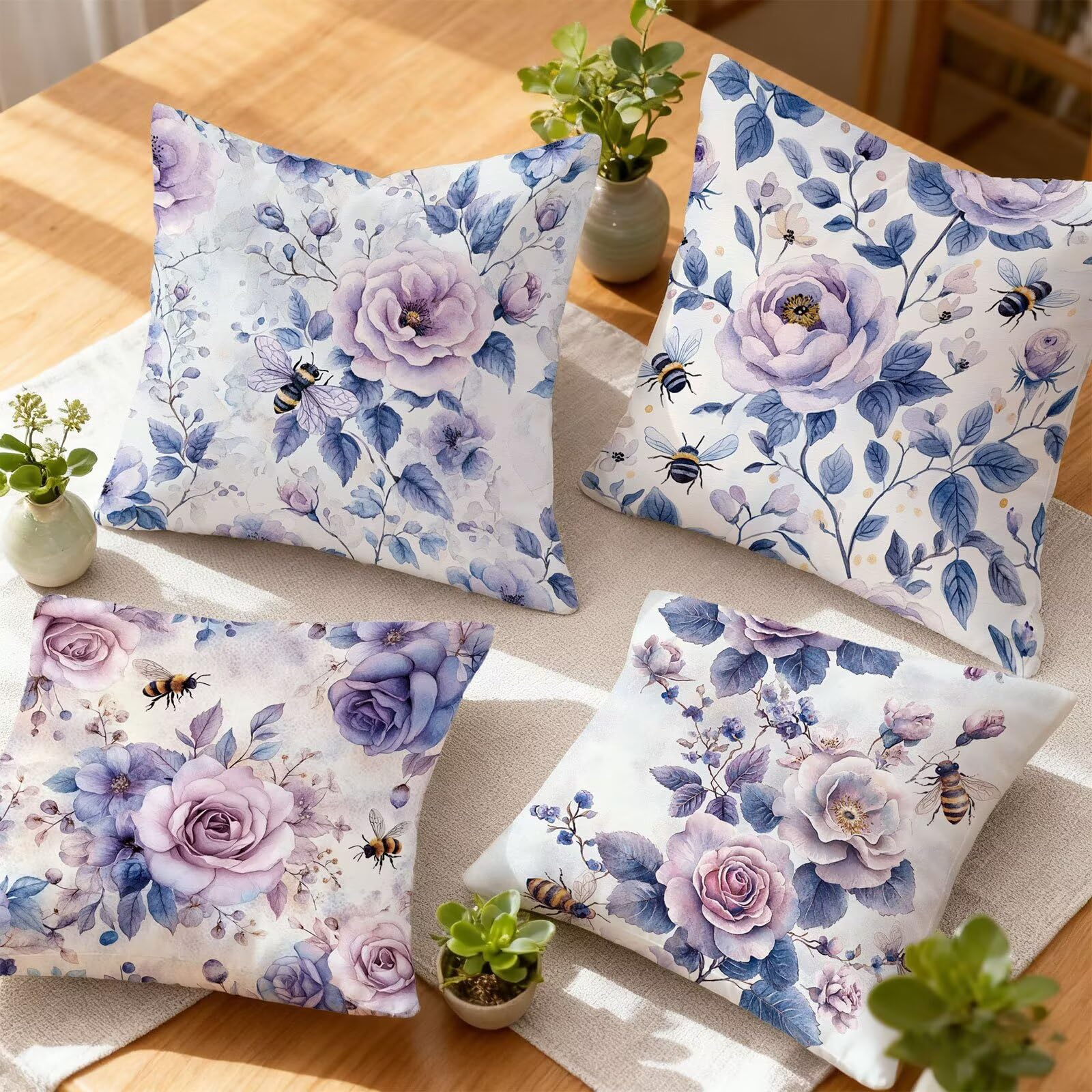Violet Housse Coussin 60x60 Fleur Taie Oreiller 60x60 Lot de 4 Super Doux Protege Oreiller 60 x 60 Decoration Automne Taie D'oreiller Carrées Coussin Canape, pour Maison Chambre Canapé Chaise E - 276