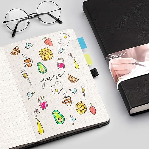 Miniatura 5 de EMSHOI Cuaderno de puntos, 256 páginas A5, cuadrícula de puntos, cuaderno con papel punteado grueso de 4.23 ozm, 16 páginas perforadas, cuero de