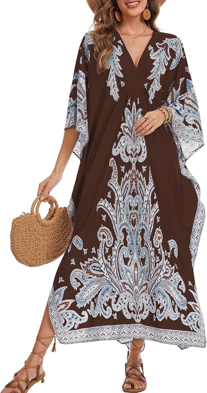 Bsubseach Kaftan Dresses for Women Paisley Print Beach Coverups