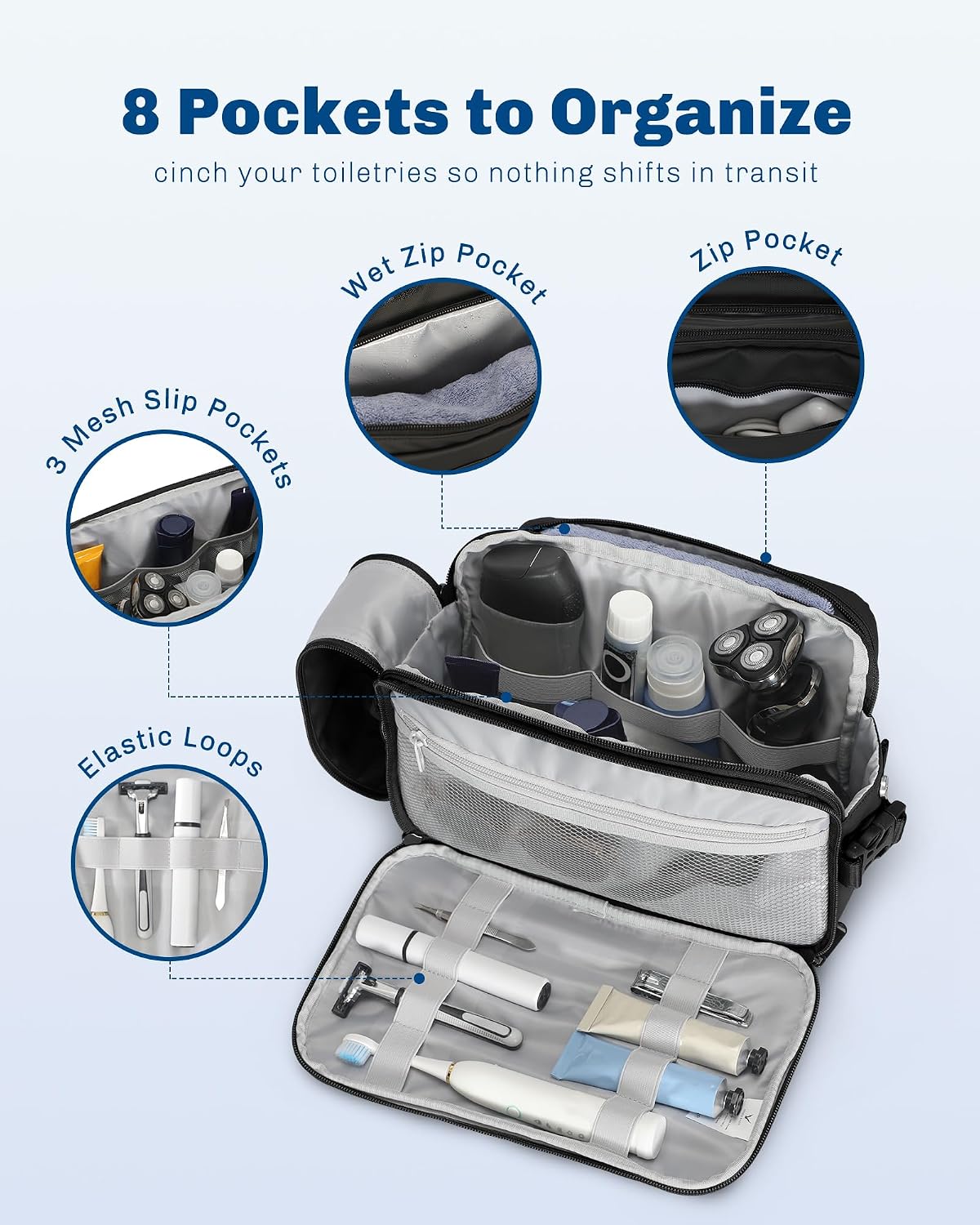Hynes Eagle 9L Large Toiletry Bag for Men Women Durable Travel Shaving Dopp Kit Water-Resistant Makeup Bag Organizer Case for Grooming Accessories Black