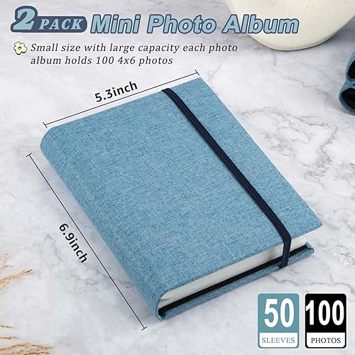 Miniatura 2 de Paquete de 2 álbumes de fotos de 4 x 6, mini álbum de fotos pequeño de 4 x 6 pulgadas, 100 bolsillos para fotos, mini libro de fotos pequeño, álbum