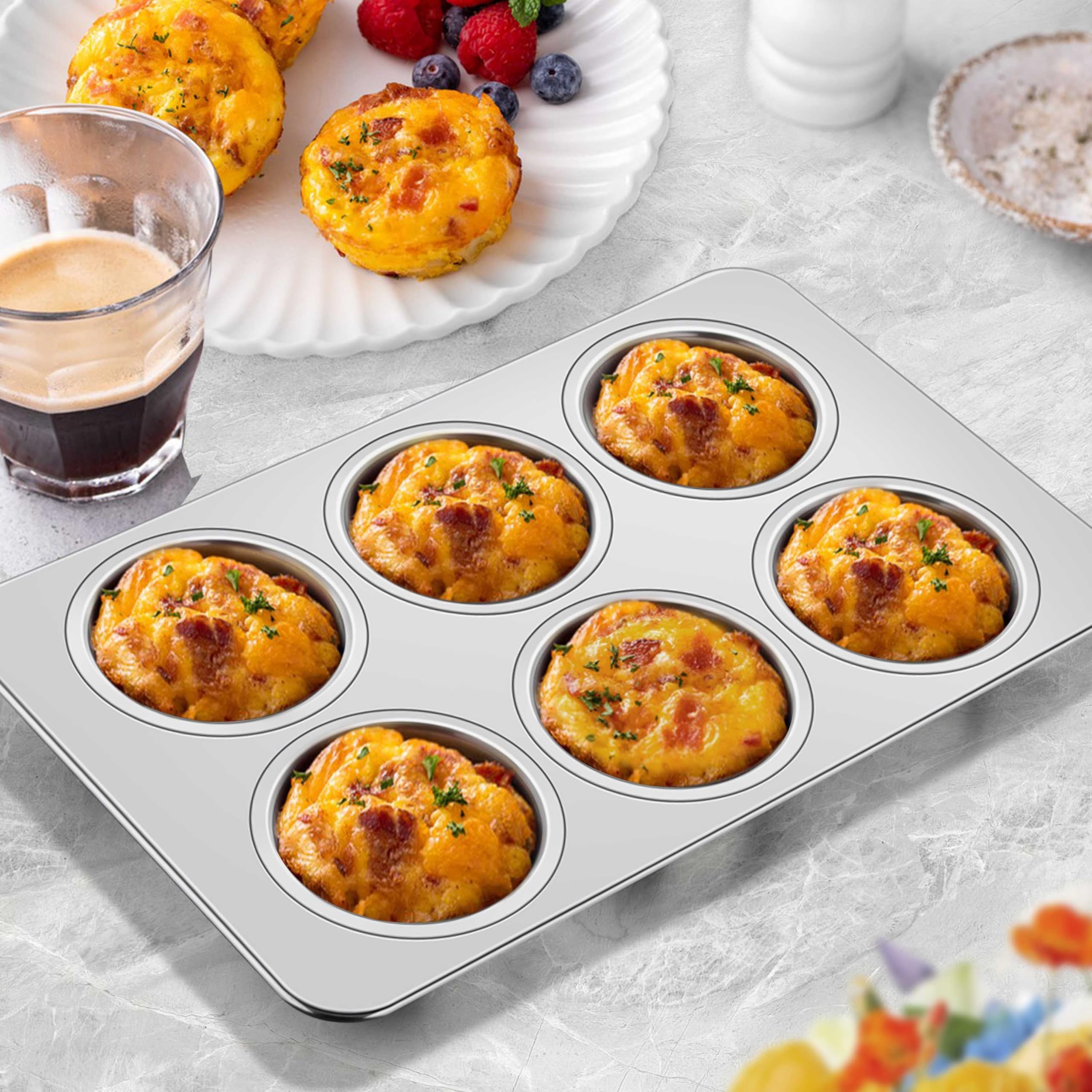 Homikit 6-Cup Stainless Steel Muffin Pan - Regular Size, Oven Safe To 450°F, Rust Free, Dishwasher Safe
