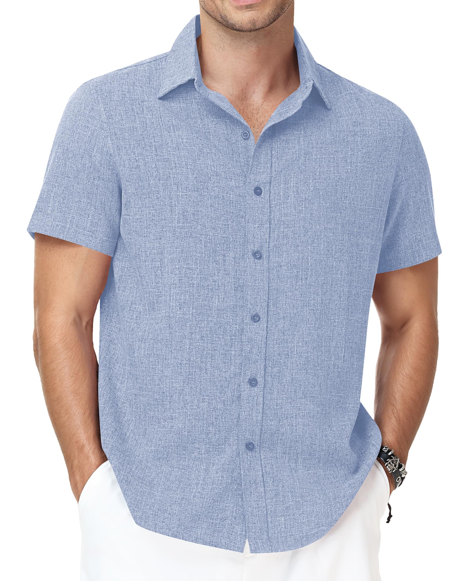 Runhit Men's Short Sleeve Button Down Shirts Casual Beach Shirt Lightweight Wrinkle Free Vacation Summer Wedding Tops