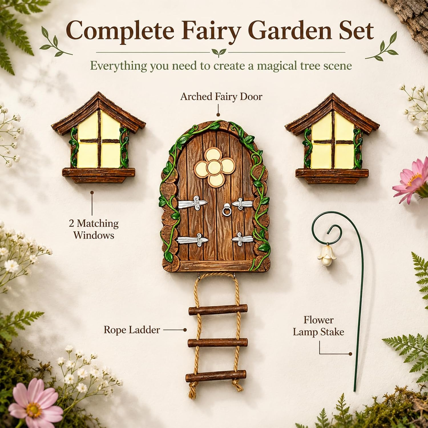 Fairy Door for Tree, Glow in The Dark Fairy Garden Door with Windows, Outdoor Miniature Garden Decor Accessories, Fairy Garden Accessories Outdoor Resin Garden House Decoration for Wall, Yard and Lawn image 4
