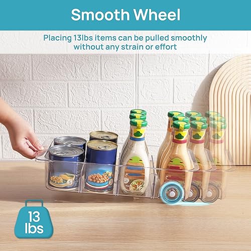 Miniatura 3 de Vtopmart Organizador de refrigerador con ruedas, cajón transparente enrollable con divisores, cubos de almacenamiento de plástico grueso para