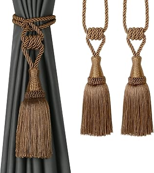 BEL AVENIR Curtain Tiebacks Handmade Holdbacks for Curtains Drape Decorative Tie Backs with TasselsCoffee, 2 Pack